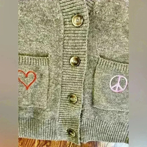 MANGO - OVERSIZED CARDIGAN. WOOL BLEND. SMALL. EMBROIDERED POCKETS - Picture 4 of 11